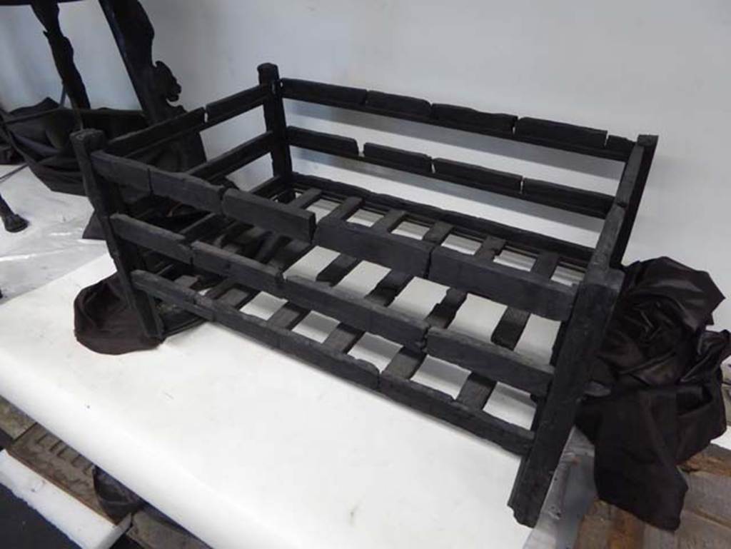 Ins. Orientalis I, 1, Herculaneum, September 2016. Carbonised wooden crib, now in deposits. Photo courtesy of Michael Binns.